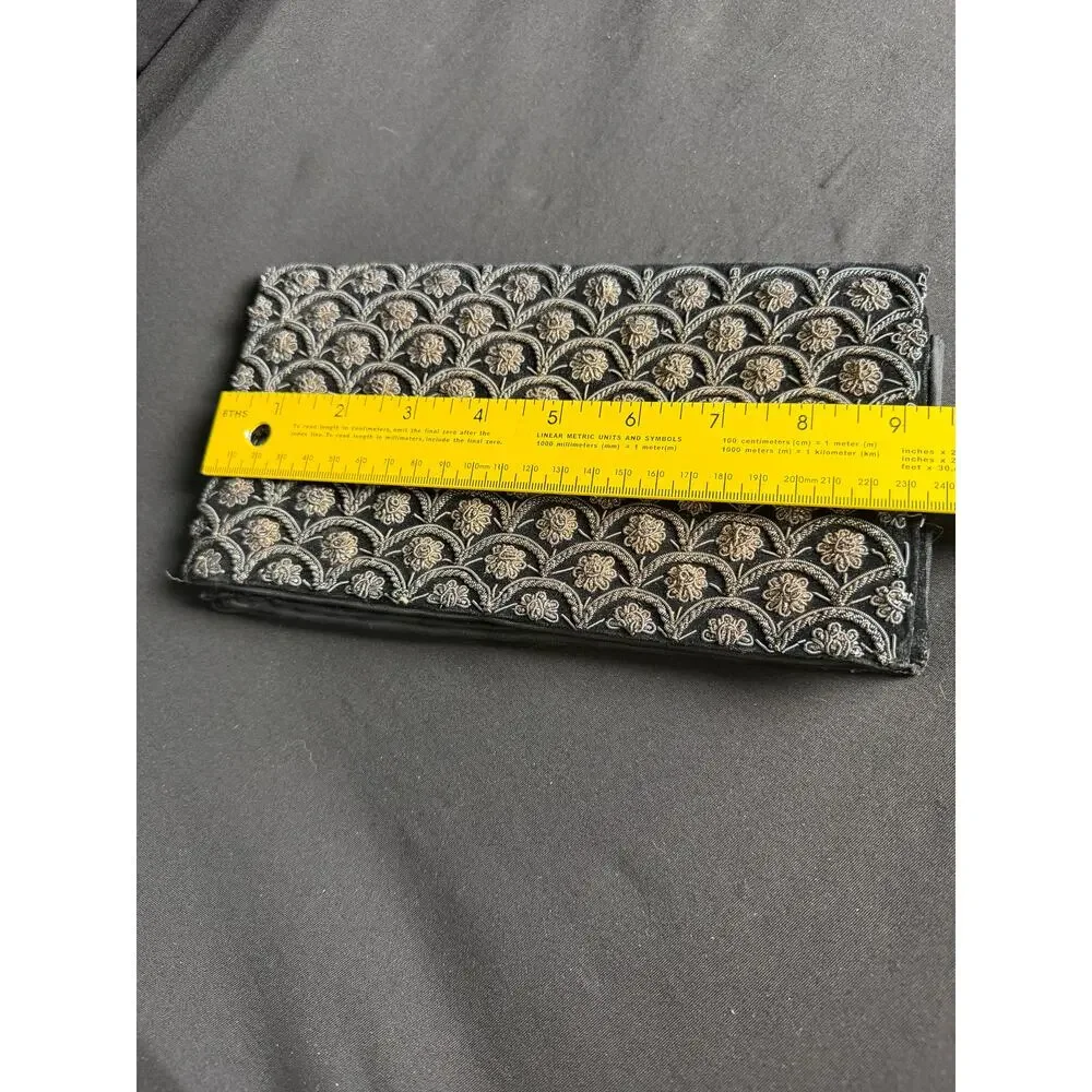 Vintage Zardozi Gold Silver Embroidered Black Velvet Envelope Clutch